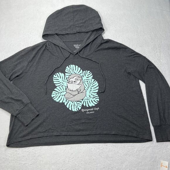 Rainforest Cafe Tops - Rainforest Cafe Women's XXL Orlando Cropped Lightweight Hoodie Sloth Sweatshirt
